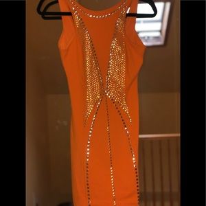 Bright Orange Bodycon Studded Dress